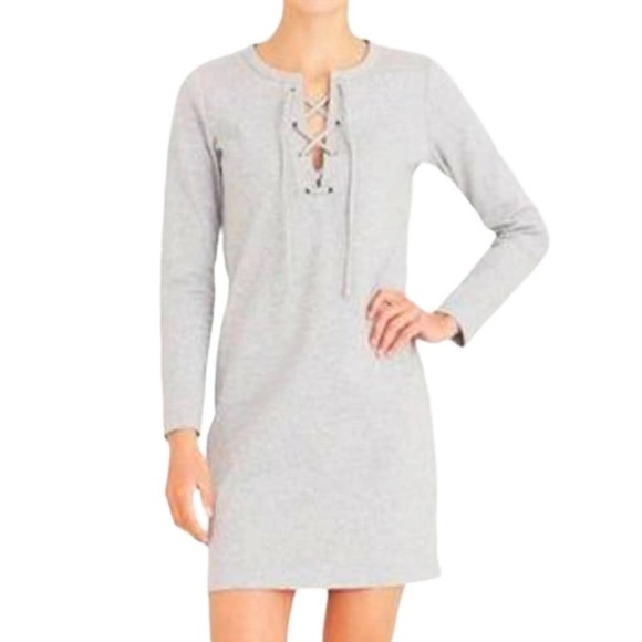 J. Crew Mercantile Heather Gray Lace Up Tunic Sweatshirt Mini Dress Women's - Picture 2 of 11